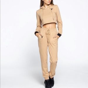 Tan Ignite Cropped Hoodie & Joggers Sweat Set NWT
